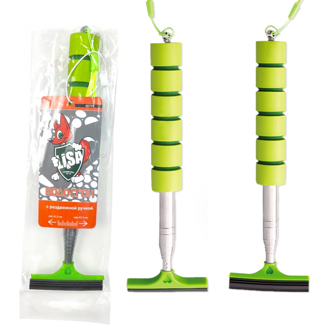 Водосгон "Li-Sa" "Т"-образный, лезвие - 6,5см, телескопическая поролоновая ручка 21,5-97,5см, зеленый (LS286/3)